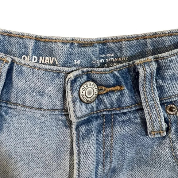 Old Navy Light Wash Girls Jeans Size 14 High Rise Slouchy Straight Denim Bottom - Picture 8 of 8